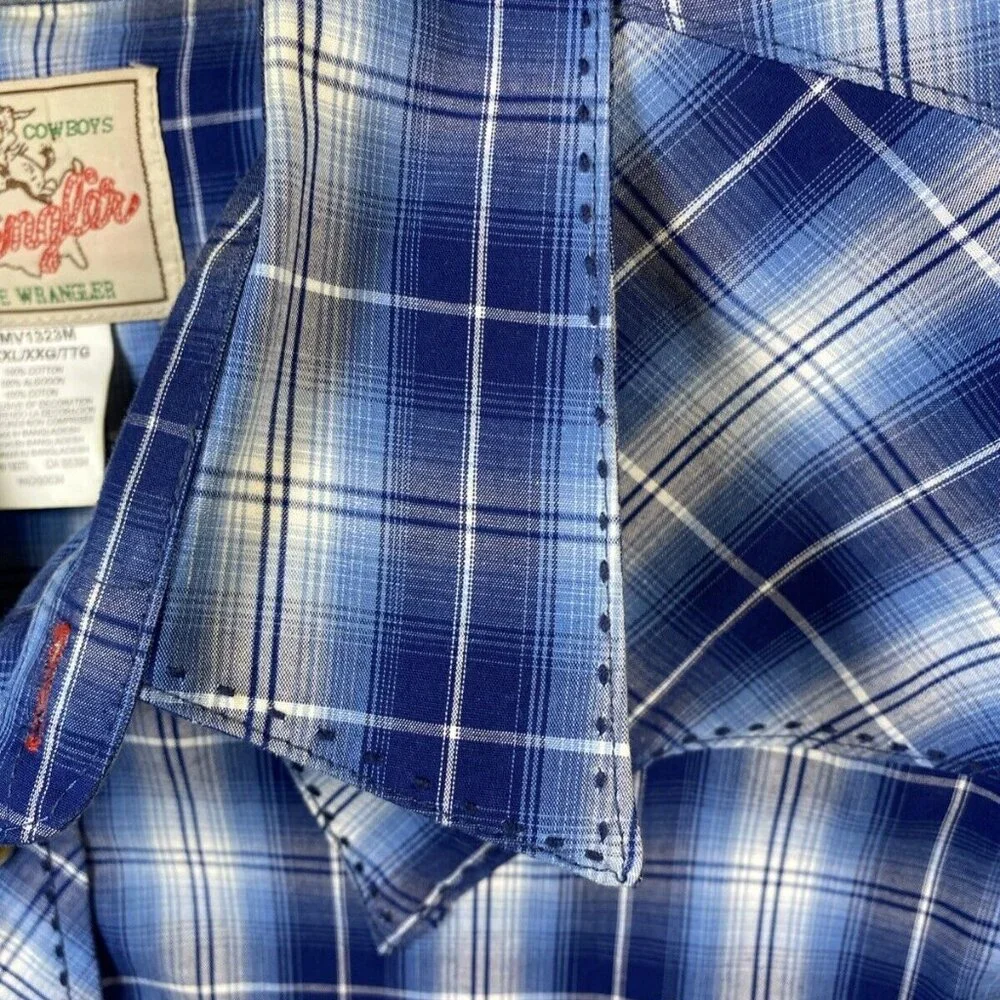 Wrangler American Cowboys Mens XXL Pearl Snap‎ MV1323M Plaid Shirt Western Rodeo